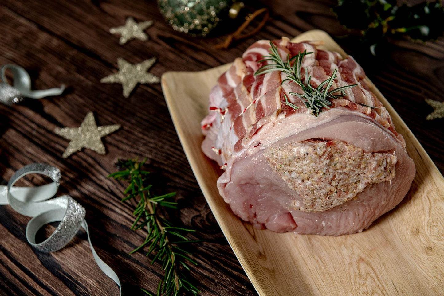 Bronze Turkey Breast Stuffed with Sausage Meat - Boneless and wrapped in streaky bacon - Paley Farm